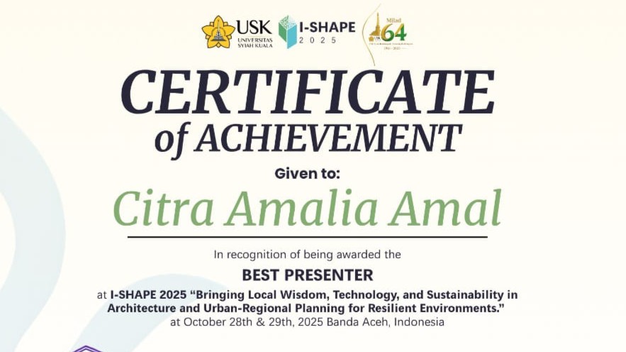 Unismuh Makassar Architecture Lecturer Wins Best Presenter at I‑SHAPE 2025 Banda Aceh